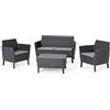 Keter Salemo Lounge Set, Set Mobili da Giardino in Rattan con Divano 2 Posti 2 Poltrone e Tavolino Porta Cuscini, Grafite