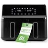 Clatronic Friggitrice ad aria calda doppia Clatronic® | capacità 8L | sistema di preparazione simultanea | Airfryer XXL con 2 camere separate| 8 programmi automatici | risparmio di tempo ed energia | FR 3804 H