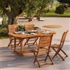 DEGHI Set pranzo tavolo allungabile 180/240x100 cm e 4 sedie pieghevoli in legno di acacia - Paja