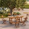 DEGHI Set pranzo con tavolo allungabile 180/240x100 cm e 6 sedie pieghevoli in legno di acacia - Paja