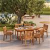 DEGHI Set pranzo tavolo allungabile 180/240x100 cm e 6 sedie con braccioli in legno di acacia - Paja