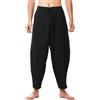 BPURB Pantaloni medievali vichinghi in cotone da uomo pirata con lacci casual elastico lungo pantaloni con tasche, Nero, L