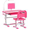 HOMCOM Set Scrivania per Bambini 6-12 Anni con Sedia Regolabile in Altezza, Cassetto, Luce e Piano Inclinabile, Rosa