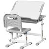 HOMCOM Banco Scuola per Bambini 6-12 Anni con Sedia e Altezza Regolabile, Piano Inclinabile, 66x47x52-77 cm, Grigio