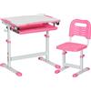 HOMCOM Set Tavolo e Sedie per Bambini 6-12 Anni con scrivania e Altezza Regolabile, Piano Inclinabile, 66x47x52-77 cm, Rosa|Aosom Italy