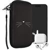 kwmobile Custodia in neoprene con zip per smartphone XXL - 7 - Astuccio portacellulare a sacchetto con cerniera - Borsa verticale - Muso Felino bianco/nero