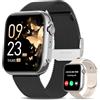 SWGOTA Smartwatch Donna con Chiamate, 1.85 HD Orologio Smart Watch con 3 Cinturini 24H Cardiofrequenzimetro SpO2 Sonno, 120+ Modalità Sport, Ciclo Mestruale, IP68 per iOS Android Argento Nero