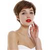 WIG ME UP-DP-HH-10 Parrucca Capelli veri Donna Uomo Corta Pixie cut Ondulata Riga Castano