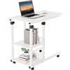 Dripex Scrivania per Computer con Ruote Tavolino 80x40x89 cm Altezza Regolabile Tavolo PC Salvaspazio Mobile per Laptop con Ripiani per comodino, tavolino da caffè, camera da letto (Bianco)