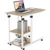 Dripex Scrivania per Computer con Ruote Tavolino 80x40x89 cm Altezza Regolabile Tavolo PC Salvaspazio Mobile per Laptop con Ripiani per comodino, tavolino da caffè, camera da letto (Rovere)