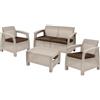 KETER CORFU LOUNGE SET con cuscini Poltrone 75x70x79h Divano 128x70x79h Tavolino aperto 77x57x42h Cappuccino