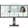 AOC CU34P3CV - Monitor curvo WQHD da 34 pollici, regolabile in altezza, altoparlante (3440x1440, 100 Hz, HDMI, DisplayPort, USB-C (65W PD), RJ45, hub USB) nero