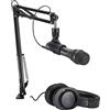 Audio-Technica AT2005USBPK - Microfono vocale per streaming e podcasting, include uscite USB e XLR, braccio regolabile e cuffie monitor, colore: nero