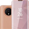 Cadorabo Custodia Libro compatibile con OnePlus 7T in KUNZIT ROSA - Clear View Mirror - Ultra Sottile Custodia con Funzione di Supporto Protezione a 360 Gradi Stile Pieghevole