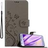 Cadorabo Custodia Libro per Samsung Galaxy J3 2017 in GRIGIO FIORE - in Design di Fiore con Chiusura Magnetica, Funzione Stand e 3 Vani di Carte - Portafoglio Cover Case Wallet Book Etui Protezione