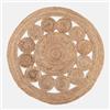 DEGHI Tappeto da esterno o interno rotondo 120 cm in juta intrecciata con fiore beige