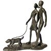 Konjouror Scultura in ghisa con coppia e cane, romantica coppia amore decorazione artistica in metallo, statua di amore familiare, regali per amanti dei cani per coppia