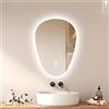 EMKE Specchio con illuminazione, asimmetrico LED da bagno con illuminazione 60 x 45 cm, interruttore touch, 3 colori di luce, dimmerabile, senza appannamento, specchio da bagno con illuminazione IP44,