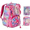 PRESTIGE & DELUXE Zaino Scuola Sj Gang Unibraid Unicorno estensibile By Seven + Astuccio 3 piani + Diario 2024/2025 + 7 penne a scatto,portachiave pailettes e penna sirena