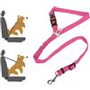 Lollanda Cintura di sicurezza per cani, cintura per cani per seggiolini auto con strisce riflettenti e corde tampone, cintura regolabile per cani di taglia grande e media e piccola (rosa rosso)