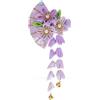 Kawaii-Story C-120-3 - Fermaglio a ventaglio Sakura in tessuto con fiori di ciliegio e nappe, per capelli giapponese, per geisha kimono