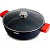 WECOOK! Ecostone Casseruola Bassa Induzione Coperchio di Vetro 36cm, Antiaderente XTRA DUPONT Ecologico senza PFOA, Alluminio Fuso, 5mm di Spessore, Maniglie in Silicone, Vitroceramica, Gas, Forno