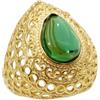 gioiellitaly Anello donna argento 925 placcato oro giallo 18 kt traforato misura regolabile quarzo idrotermale verde gioiello artiginale ragazza donna vintage