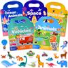 ASTARON Confezione da 5 adesivi 3D riutilizzabili per bambini di 2 o 3 e 4 anni, giocattolo educativo per l'apprendimento sensoriale, adesivi da viaggio e libri occupati, veicoli, animali, dinosauro,