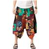 DSJJ Pantaloncini Uomo Donna Estivi Boho Retro Stampa Cotone Lino,Sottile Vita Elastica Larghi Aladdin Etnici Hippie Pantaloni 3/4 Shorts (1#,XL (Label 2XL))