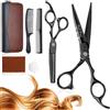 Purple Dragon Set di forbici da parrucchiere da 6 pollici, nero (forbici per capelli e forbici per sfoltire) con 2 pettini, barba, modellatura, cura per uomini, donne, famiglia, barbiere, parrucchiere