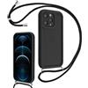 Coalbooliy Cover per iPhone 12 Pro Max 6,7 con Cordino per Cellulare, Custodia Silicone con Regolabile Collana Sottile Morbida Case Protezione della fotocamera Antiurto con Necklace, Nero
