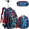 Egchescebo Zaino Trolley Scuola Astronauta dal Guscio Duro Elementare Bambino Ragazzi con Ruote Regoli da Viaggio Carrello Porta per La Bimba Ragazzo Media Asilo Superiori Rotelle 17 3Pcs Blu