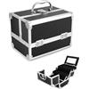 QWORK® Custodia cosmetica portatile con specchio, valigia porta trucchi nera, Valigetta Trucco in lega di alluminio, unghie caso