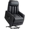 HOMCOM Poltrona Elettrica Alzapersone Reclinabile 145°, Poltrona Relax Elettrica in Pelle PU con Telecomando, Tasche Laterali e Poggiapiedi Integrato, Nero