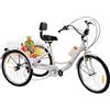 Quiltern Triciclo per adulti, 24 pollici, pieghevole, 3 ruote, per adulti, 7 marce, con cestino per verdure con luce LED, per uomini, donne e anziani (WeiB)