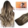 DOORES Extension Capelli Tessitura, 60cm 24 Pollici 120g Balayage Marrone Cioccolato a Biondo Miele, Lisci Extension Human Hair Bundles Extension Brasiliani Remy Capelli