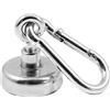 Magnetastico® Magnete con occhiello al neodimio N35 con moschettone, diametro 25 mm, forza di tenuta 22 kg, forte magnete al neodimio con occhiello o vite ad anello zincato