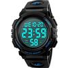 FeiWen Semplice Grande Numero Orologi da Polso da Uomo e Ragazzo Multifunzione 50M Impermeabili Plastica Cassa e Gomma Banda Sportivi Digitali Orologio LED Controluce, Blu