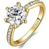JewelryPalace 3ct Classico Anello Solitario Donna Argento 925 con Cubica Zirconia, Diamante Simulato Anelli Dorati con Pietre Laterali, Semplice Fedine Fidanzamento in Oro Set Gioielli Donna 14.5