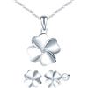 MICMIF Parure di gioielli quadrifoglio in argento 925 da donna, ragazza collana e orecchini con trifoglio e zirconi, set di gioielli a quattro foglie per donne e ragazze
