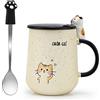 KIPIDA Tazza Gatto, Tazza Caffè in Ceramica, Carina Bicchieri da tè, con Coperchio Cucchiaio in Acciaio Inox Kitty, Latte Caffè Tazza per Compleanno, Ragazze Donne Regalo per la Festa Della Mamma