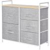 HOMCOM Cassettiera in Metallo Bianco e Legno con 5 Cassetti Pieghevoli e Rimovibili in Tessuto Grigio, 83Lx 29P x 77Acm