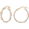 DelPia, Orecchini Cerchio Modello Treccia in Oro 18kt e Argento Sterling 925 Tre Colori (20mm)
