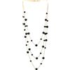 COOLSTEELANDBEYOND Oro Bianco Statement Dichiarazione Collana Tre Filoni Lunga Catena con Nero Perla Perline Pendente