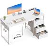 ODK Piccola Scrivania con 3 Cassetti in Tessuto, 100x48x75,5 cm Scrivania da Ufficio con 2 Prese di Corrente e Prese USB, Scrivanie PC Reversibili Tavolo per Computer per Home Office, Bianco