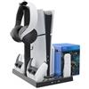 Generico Base di raffreddamento della console per PS5/PS5 Slim, stazione di raffreddamento verticale con supporto per cuffie per il caricatore del controller e la memorizzazione del disco (Bianco)