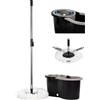 Meridiana - Spin mop Lavapavimenti Con Sistema di Strizzatura Manuale attivabile attraverso il Manico, Set per la Pulizia dei Pavimenti con Secchio e Cestello in ACCIAIO INOX, Panno 100% Microfibra