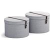 Bigso Box of Sweden BIGSO RUT Set di 2 scatole portaoggetti con coperchio - scatola rotonda con cinturino in pelle - grande e piccola scatola in fibra e carta effetto lino - grigio chiaro