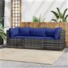 VIDAXL Set Divani da Giardino 3 pz con Cuscini in Polyrattan Grigio