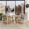 FC Set Tavolo e Sedie da Giardino in PE-Rattan e Ferro Zincato, 5 Pezzi: 4 Sedie con Cuscini Inclusi e 1 Tavolo , Tavolo con Piano in WPC, Beige+Naturale